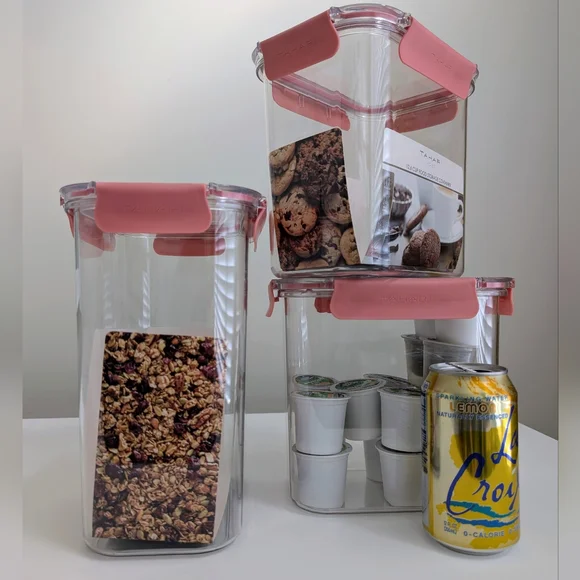 NEW Set 3 TAHARI Large Clear Food Storage Container Stackable BPA Free Snap Pink - Picture 14 of 14